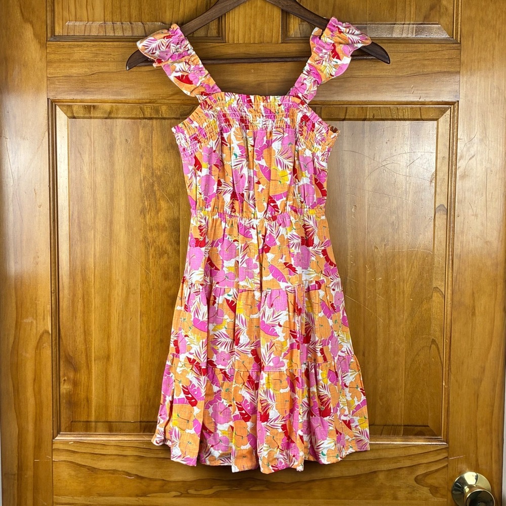 Copper Key Girls M 8/10 Floral Smocked Tiered Sundress Linen Blend Beach Boho